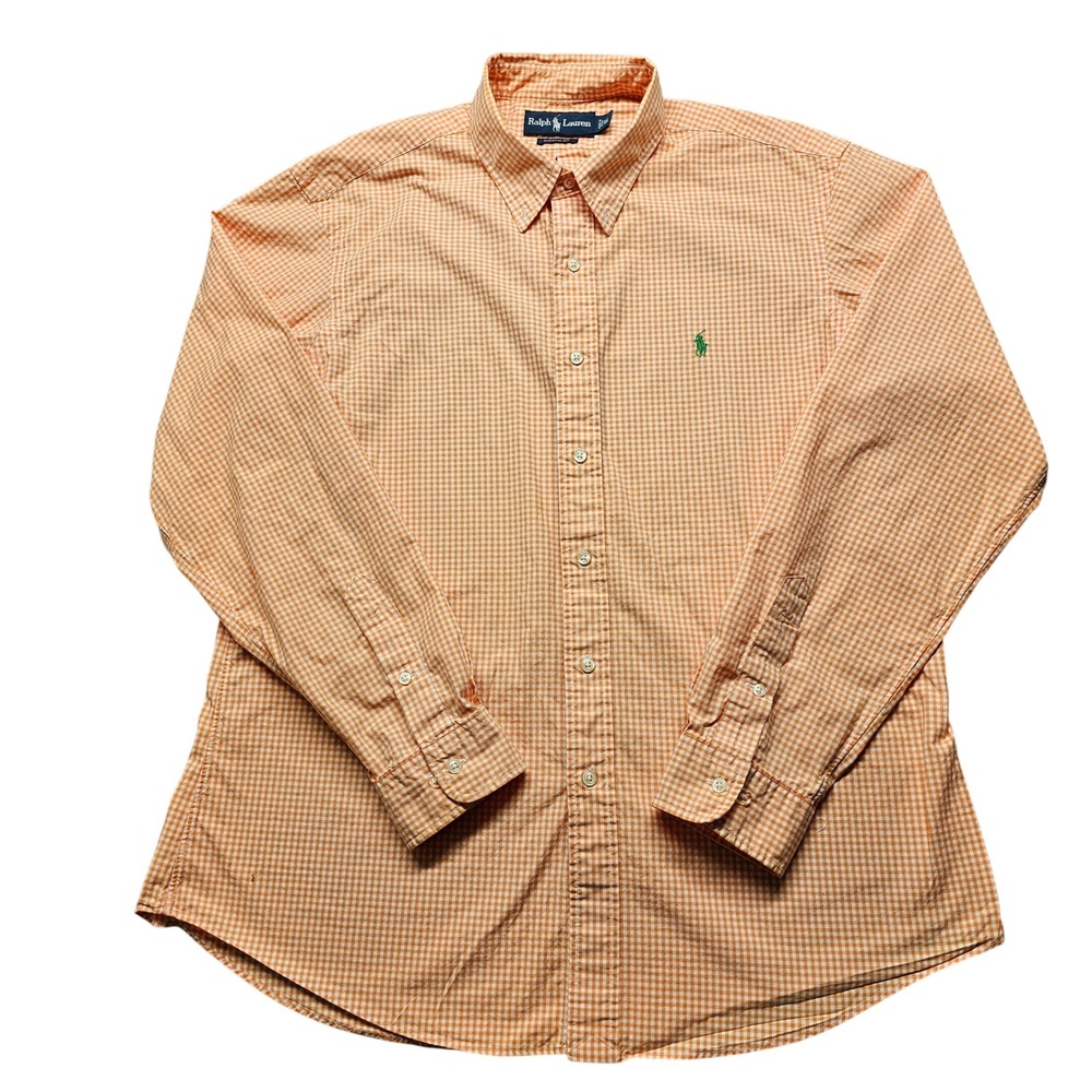 Polo‎ Ralph Lauren Mens XL Custom Fit Orange Gingham Check Button Down Shirt
